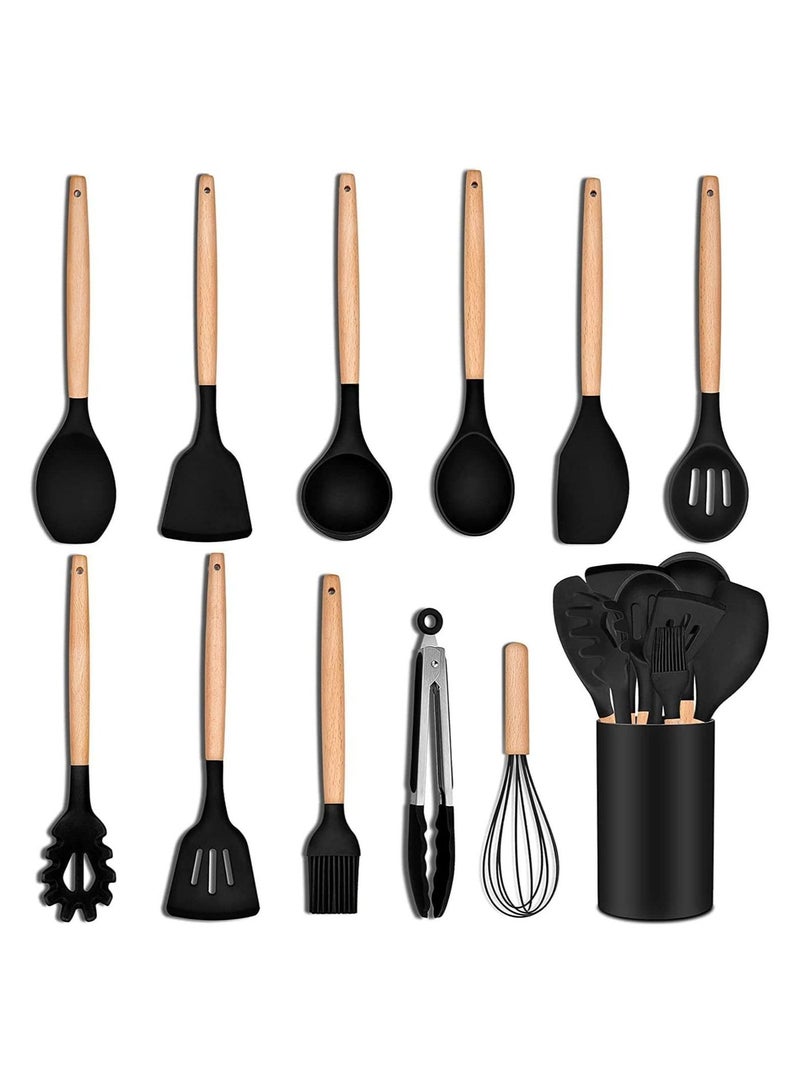BIG CLICK 12 Pcs Silicone Cooking Utensil Kitchen Set with Organizer Cup Holder, Kitchen Utensils Set with Wood Handles for Nonstick Cookware Set, Great Kitchen Tools - Image 3